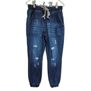 Indigo Thread Denim Jogger Jeans Women's Small Distressed Dark Wash